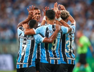 Jogadores do Grêmio em comemoração
