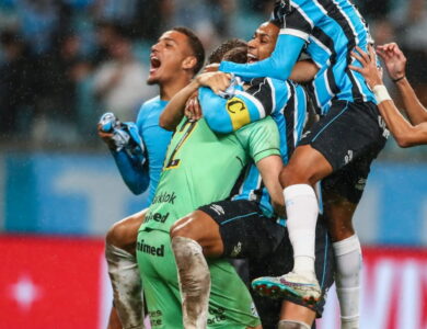 Jogadores do Grêmio em comemoração