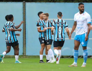 Jogadores do Grêmio em comemoração