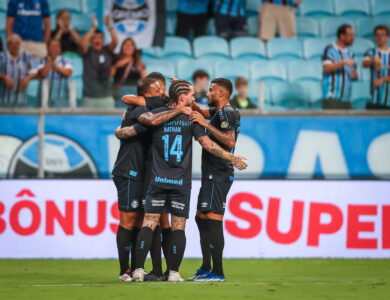 Jogadores do Grêmio em comemoração