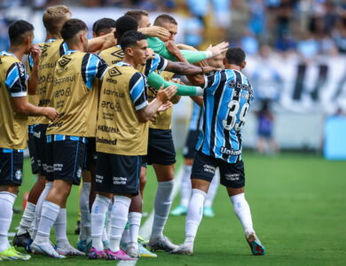 Jogadores do Grêmio em comemoração