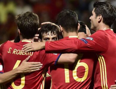 Jogadores da Seleção da Espanha em comemoração