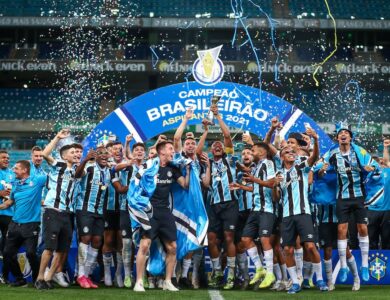 Grêmio comemorando título do Campeonato Brasileiro de Aspirantes em 2021